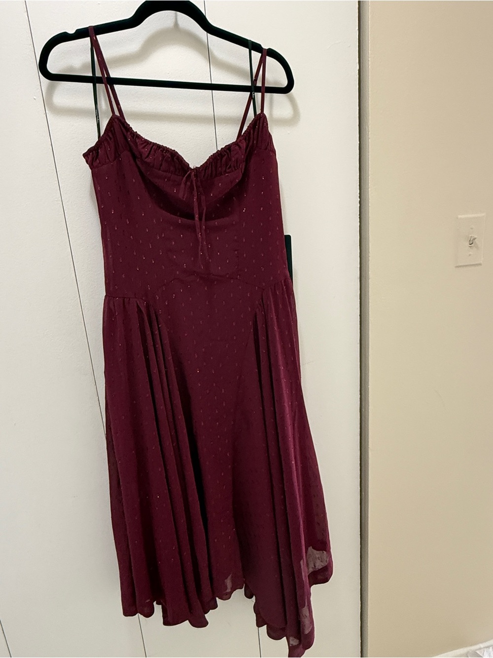 Lulus Arianna Burgundy Clip Dot Lurex Midi Dress Size Large brand new